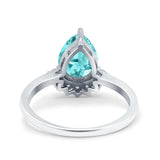 Teardrop Art Deco Pear Engagement Ring Simulated Paraiba Tourmaline CZ 925 Sterling Silver