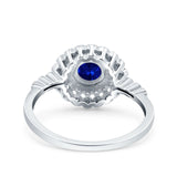 Halo Art Deco Wedding Ring Round Simulated Blue Sapphire CZ 925 Sterling Silver