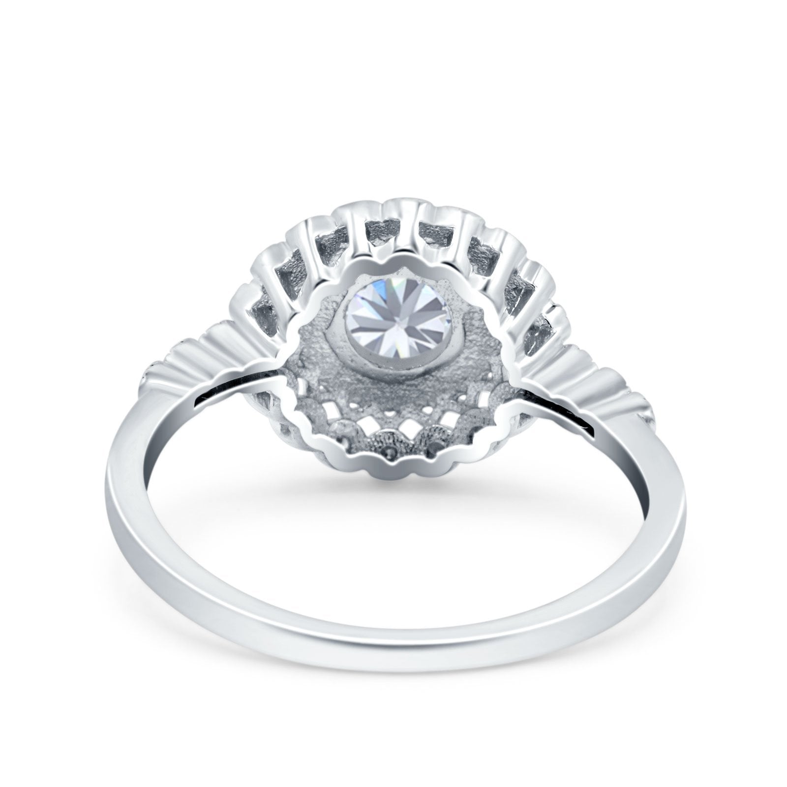Halo Art Deco Wedding Ring Round Simulated Cubic Zirconia 925 Sterling Silver