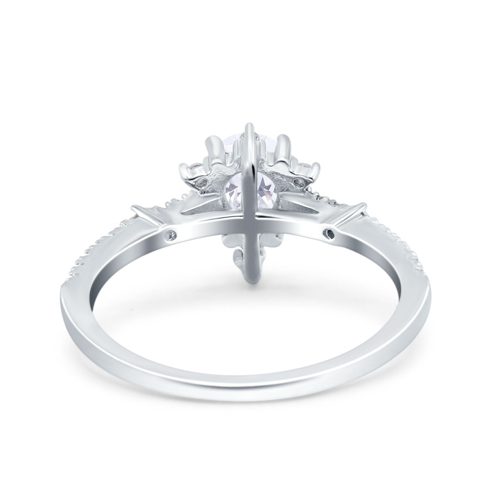 Starburst Teardrop Art Deco Pear Wedding Ring Simulated Cubic Zirconia 925 Sterling Silver