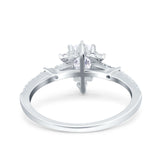 Starburst Teardrop Art Deco Pear Wedding Ring Simulated Cubic Zirconia 925 Sterling Silver