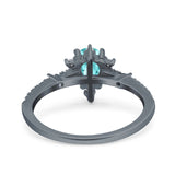 Starburst Teardrop Art Deco Pear Wedding Ring Black Tone, Simulated Paraiba Tourmaline CZ 925 Sterling Silver