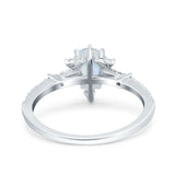 Starburst Teardrop Art Deco Pear Wedding Ring Lab Created White Opal 925 Sterling Silver