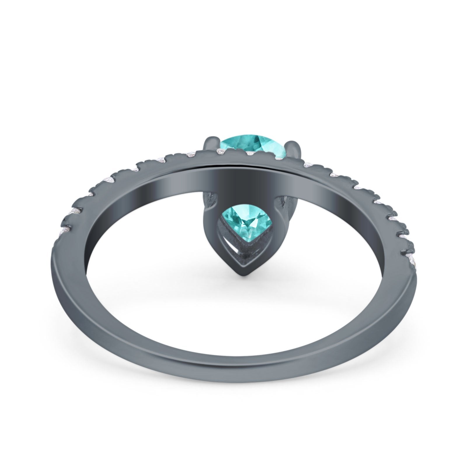 Teardrop Art Deco Pear Wedding Bridal Ring Black Tone, Simulated Paraiba Tourmaline CZ 925 Sterling Silver