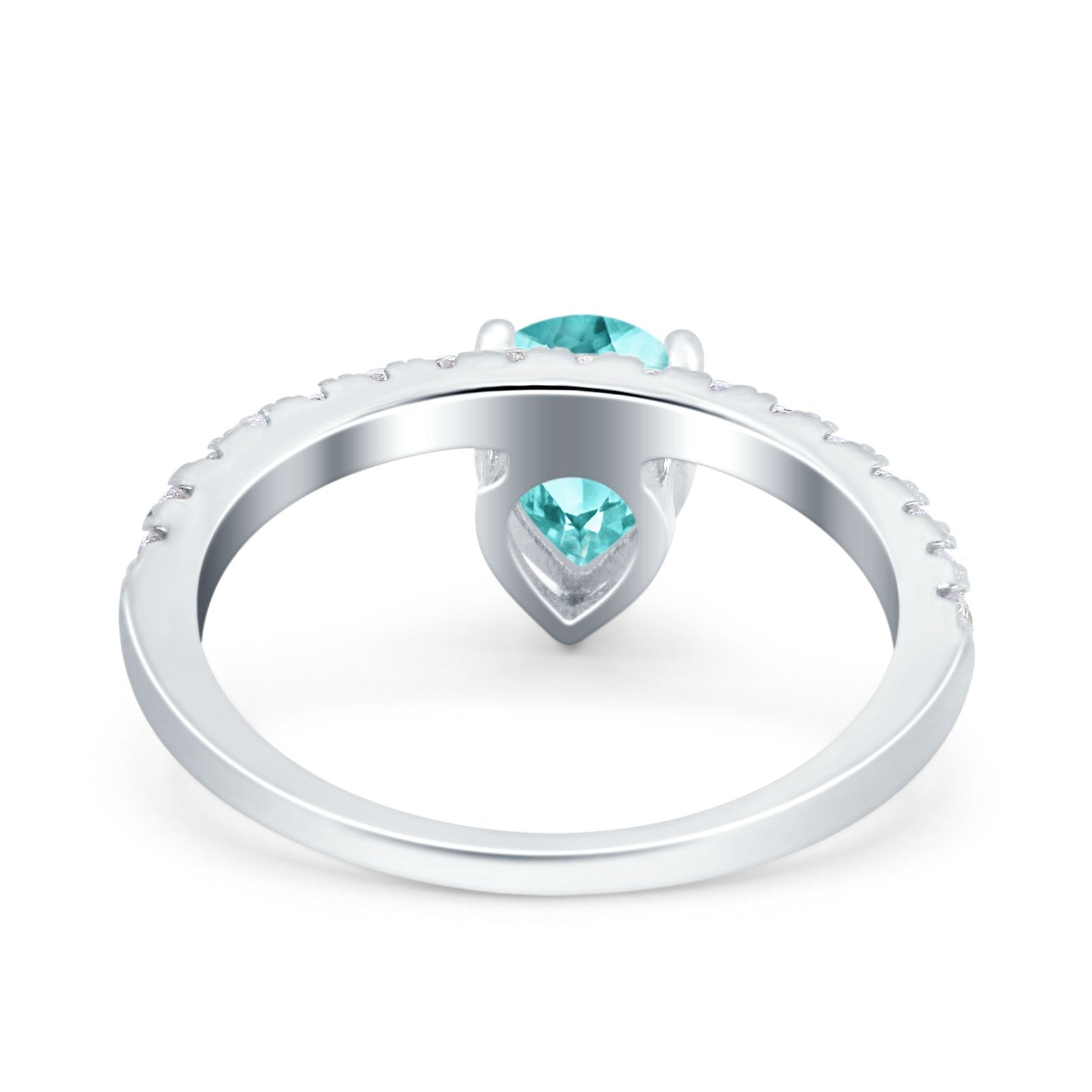 Teardrop Art Deco Pear Wedding Bridal Ring Simulated Paraiba Tourmaline CZ 925 Sterling Silver