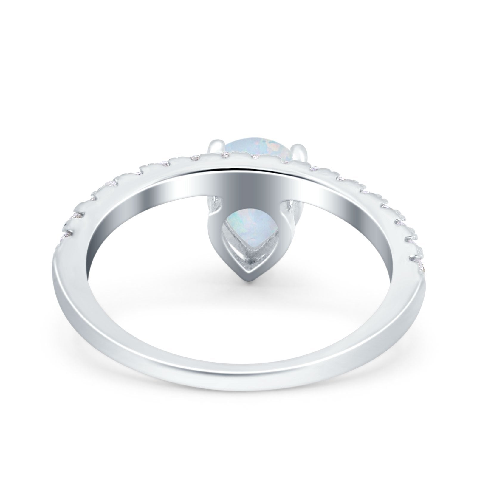 Teardrop Art Deco Pear Wedding Bridal Ring Lab Created White Opal 925 Sterling Silver