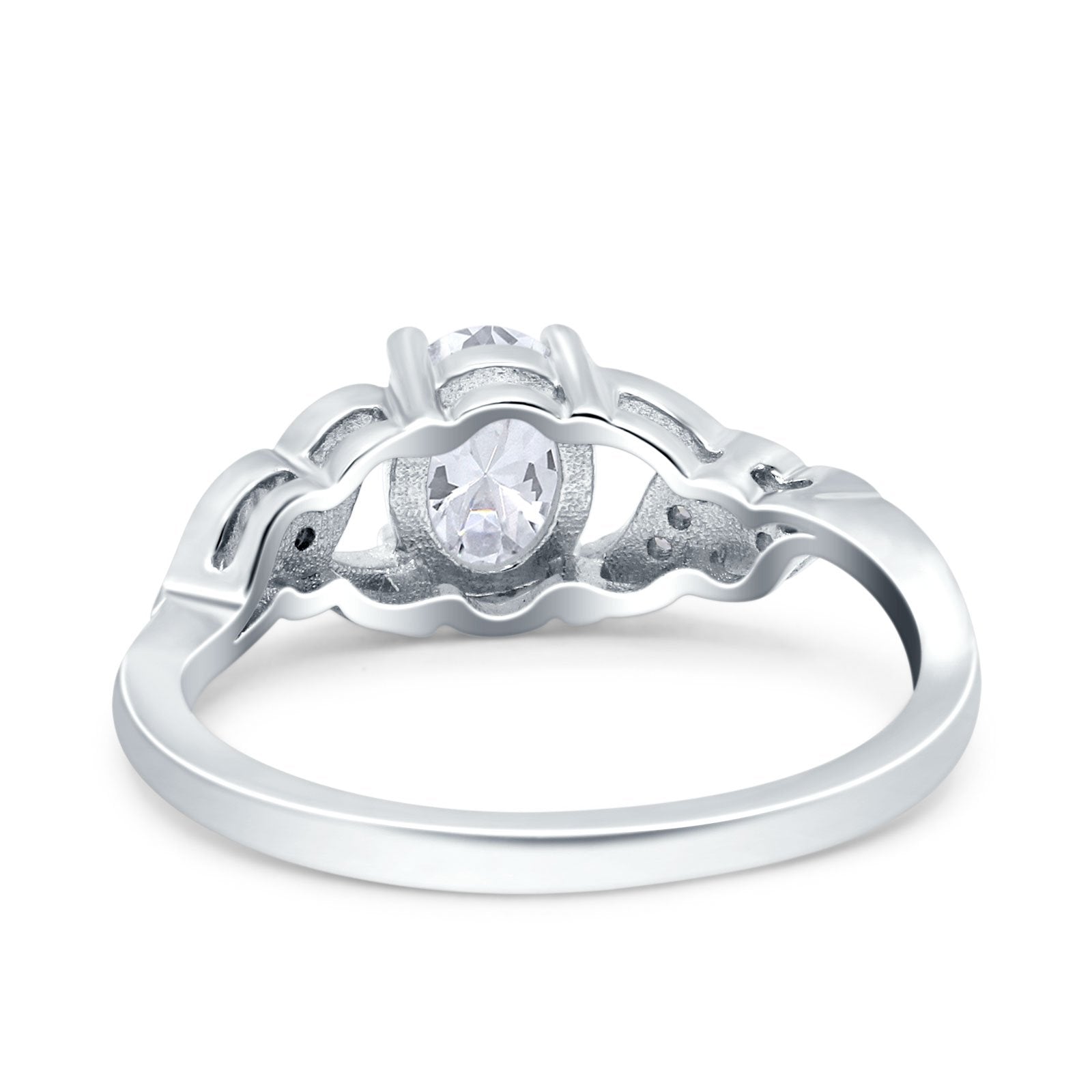 Oval Art Deco Engagement Bridal Ring Simulated Cubic Zirconia 925 Sterling Silver