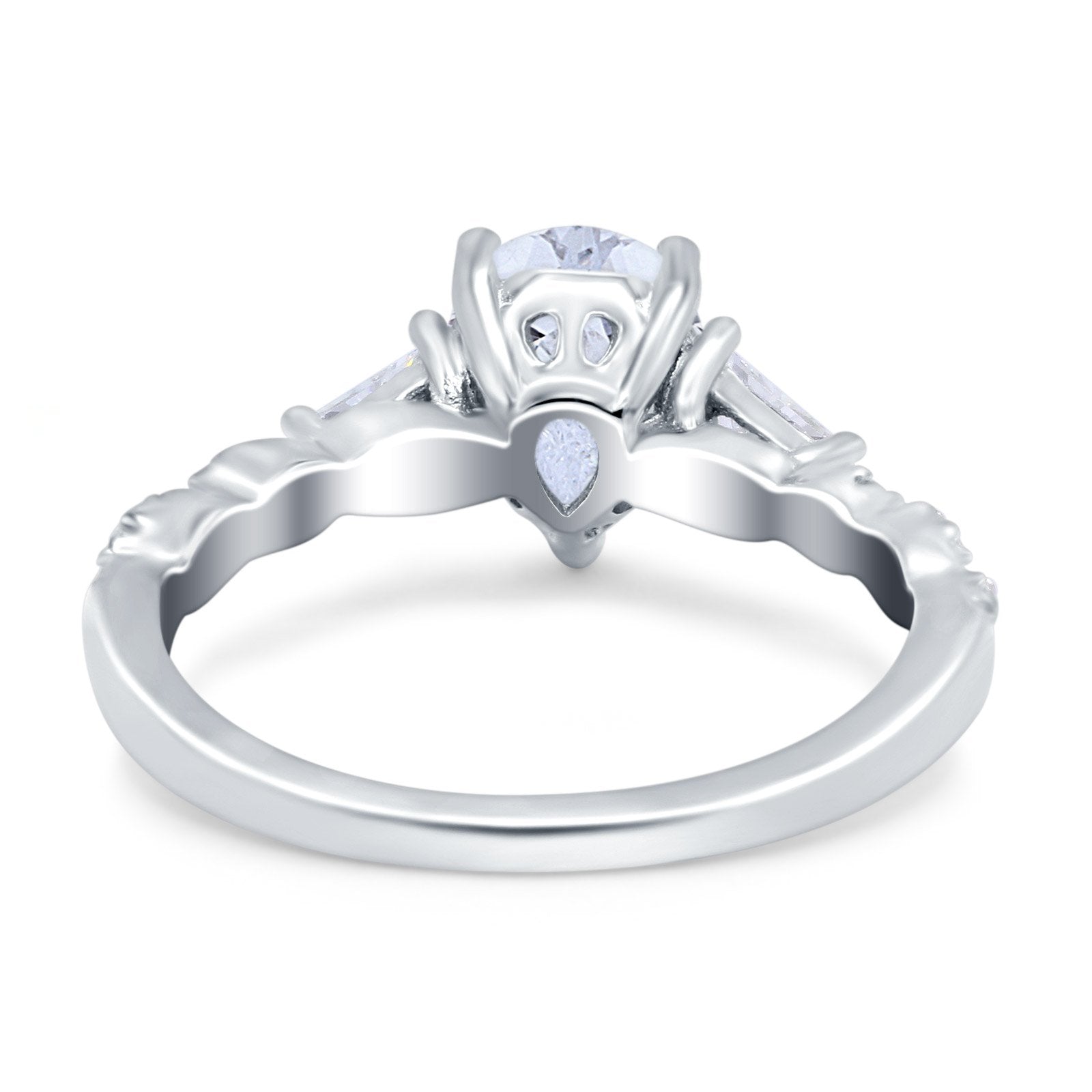 Art Deco Pear Shape Wedding Bridal Ring Simulated Cubic Zirconia 925 Sterling Silver