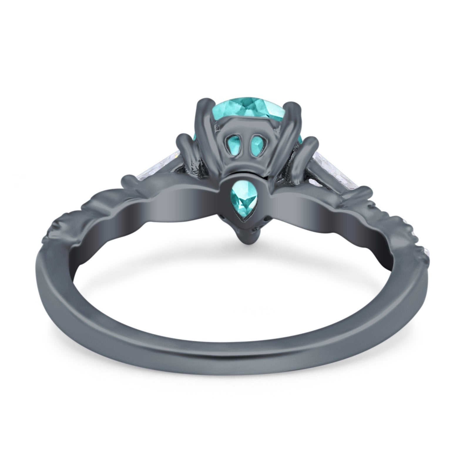 Art Deco Pear Shape Wedding Bridal Ring Black Tone, Simulated Paraiba Tourmaline CZ 925 Sterling Silver