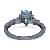 Art Deco Pear Shape Wedding Bridal Ring Black Tone, Simulated Paraiba Tourmaline CZ 925 Sterling Silver