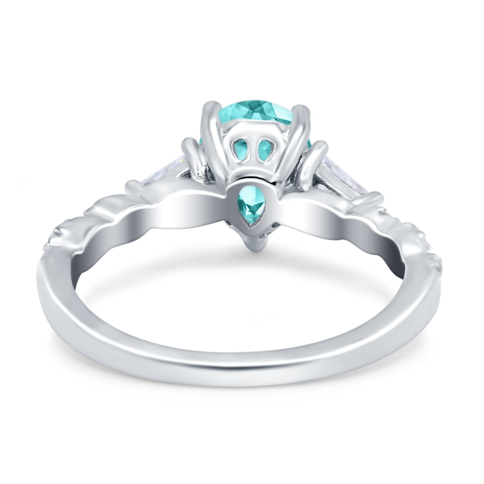 Art Deco Pear Shape Wedding Bridal Ring Simulated Paraiba Tourmaline CZ 925 Sterling Silver
