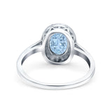 Halo Art Deco Oval Wedding Bridal Ring Simulated Aquamarine CZ 925 Sterling Silver
