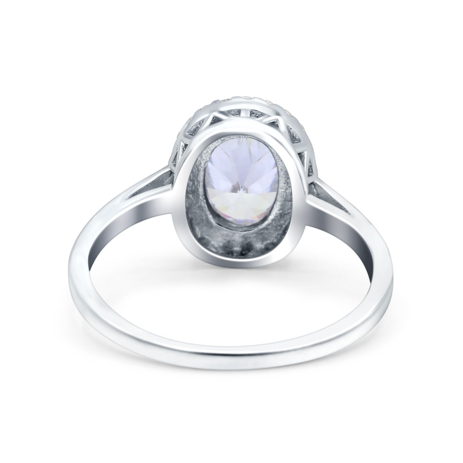 Halo Art Deco Oval Wedding Bridal Ring Simulated Cubic Zirconia 925 Sterling Silver