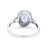 Halo Art Deco Oval Wedding Bridal Ring Simulated Cubic Zirconia 925 Sterling Silver