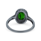 Halo Art Deco Oval Wedding Bridal Ring Black Tone, Simulated Green Emerald CZ 925 Sterling Silver