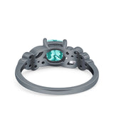 Vintage Style Cushion and Marquise Wedding Ring Black Tone, Simulated Paraiba Tourmaline CZ 925 Sterling Silver
