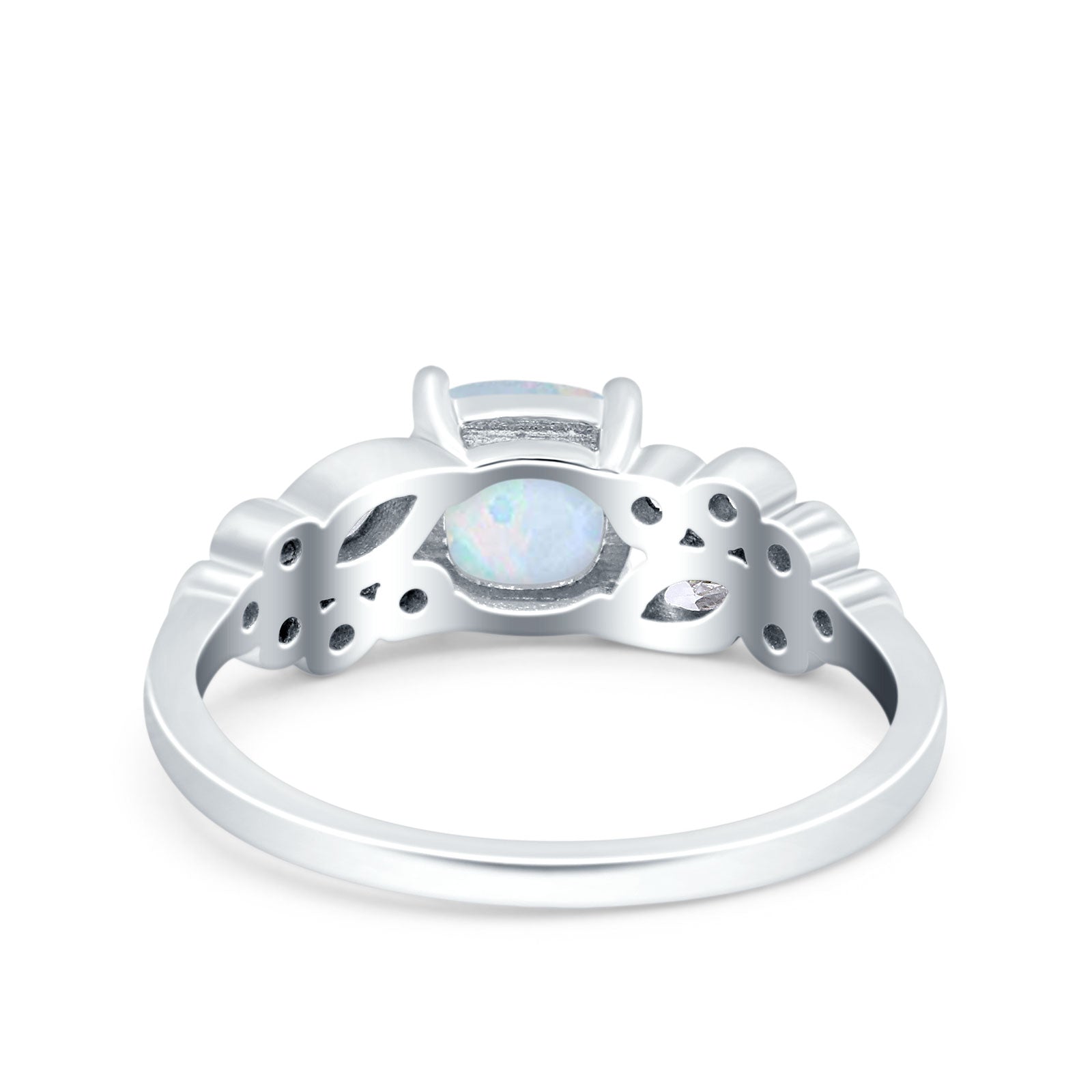 Vintage Style Cushion and Marquise Wedding Ring Lab Created White Opal 925 Sterling Silver