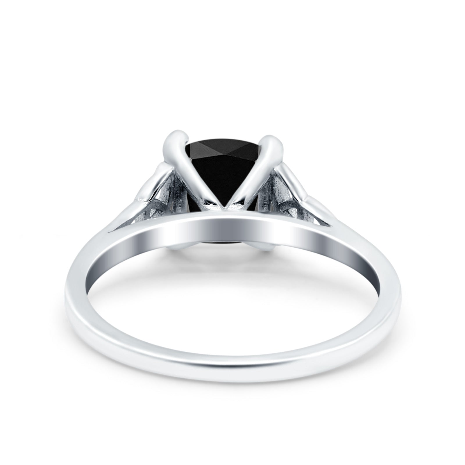 Celtic Art Deco Wedding Bridal Ring Round Simulated Black CZ 925 Sterling Silver