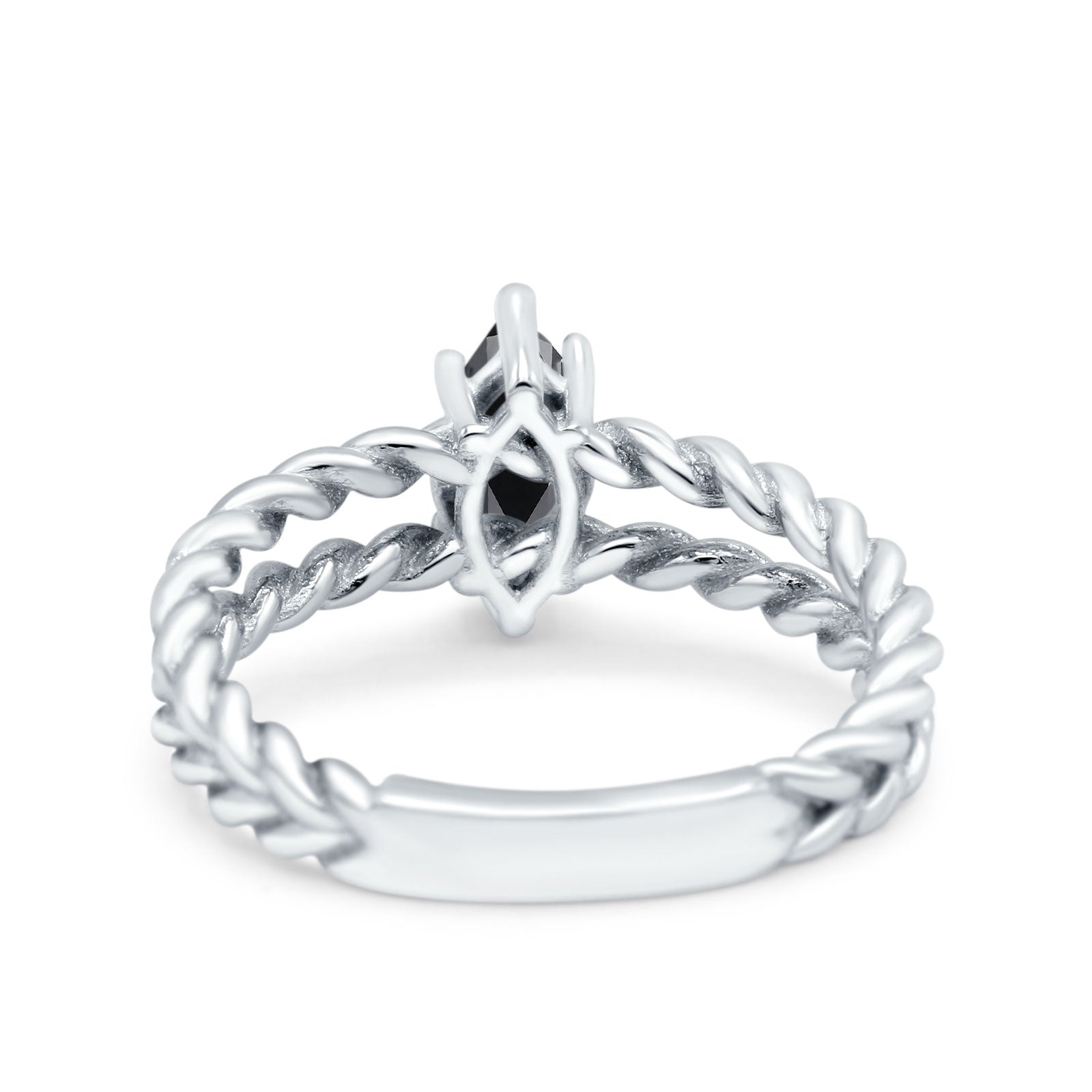 Double Rope Twisted Style Art Deco Marquise Wedding Ring Simulated Black CZ 925 Sterling Silver