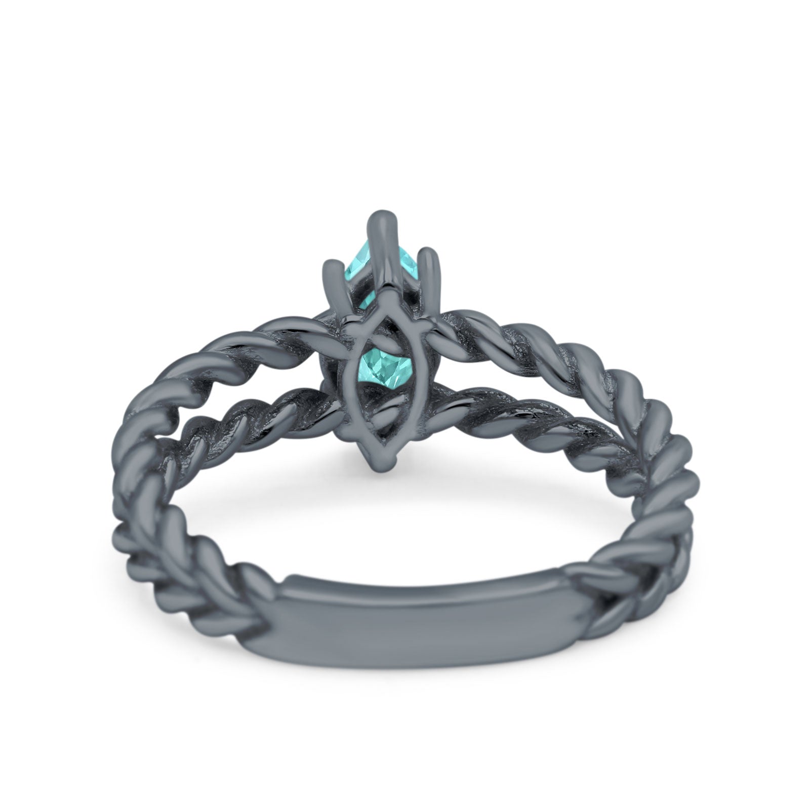 Double Rope Twisted Style Art Deco Marquise Wedding Ring Black Tone, Simulated Paraiba Tourmaline CZ 925 Sterling Silver