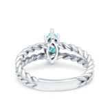 Double Rope Twisted Style Art Deco Marquise Wedding Ring Simulated Paraiba Tourmaline CZ 925 Sterling Silver