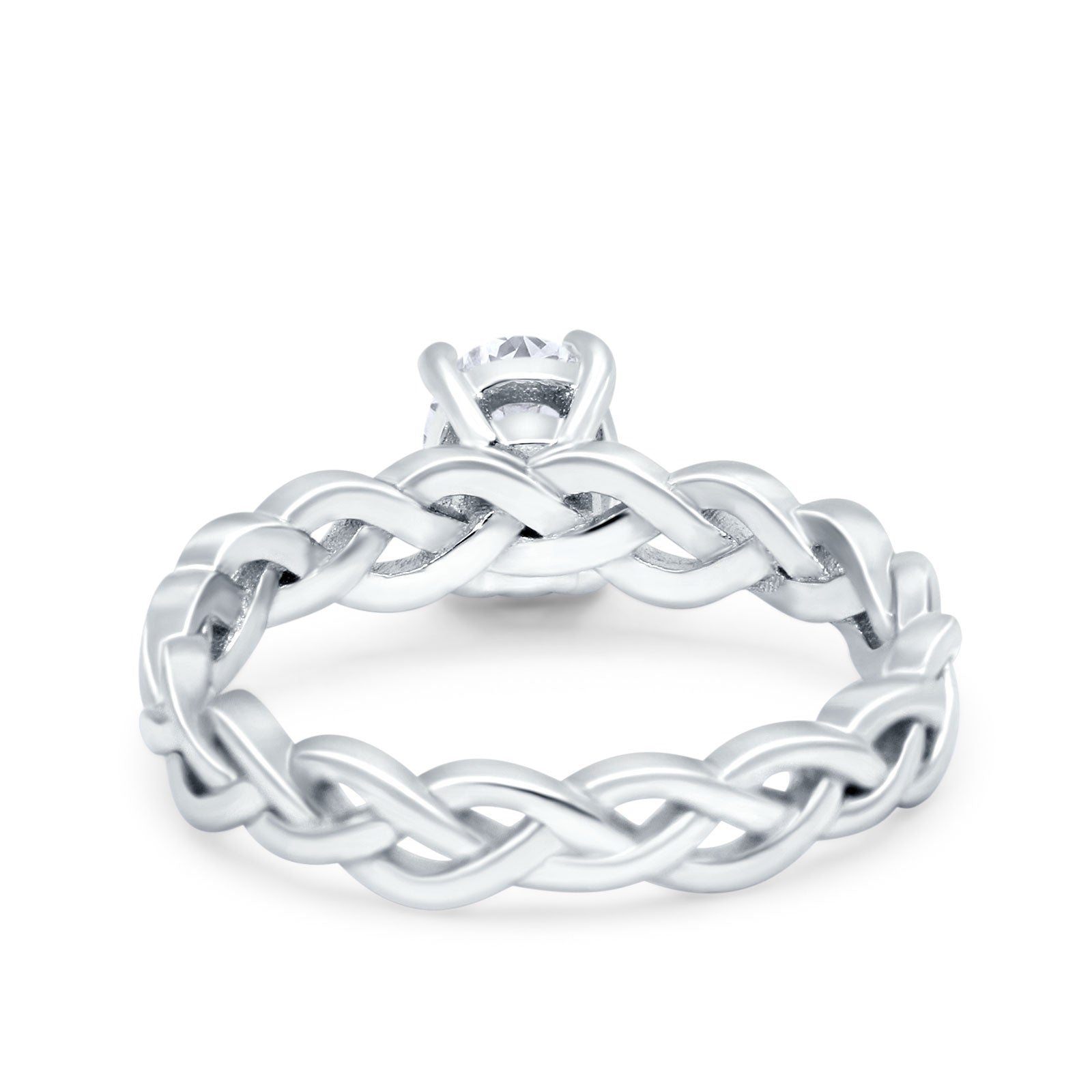 Celtic Weave Braided Style Oval Wedding Ring Simulated Cubic Zirconia 925 Sterling Silver