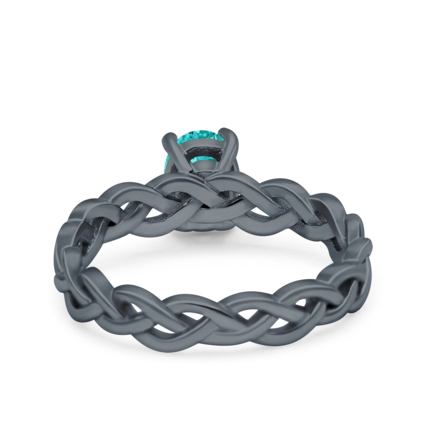Celtic Weave Braided Style Oval Wedding Ring Black Tone, Simulated Paraiba Tourmaline CZ 925 Sterling Silver