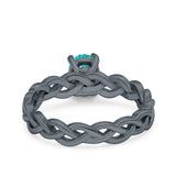 Celtic Weave Braided Style Oval Wedding Ring Black Tone, Simulated Paraiba Tourmaline CZ 925 Sterling Silver