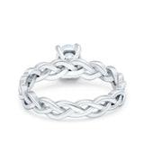 Celtic Weave Braided Style Oval Wedding Ring Lab Created White Opal 925 Sterling Silver