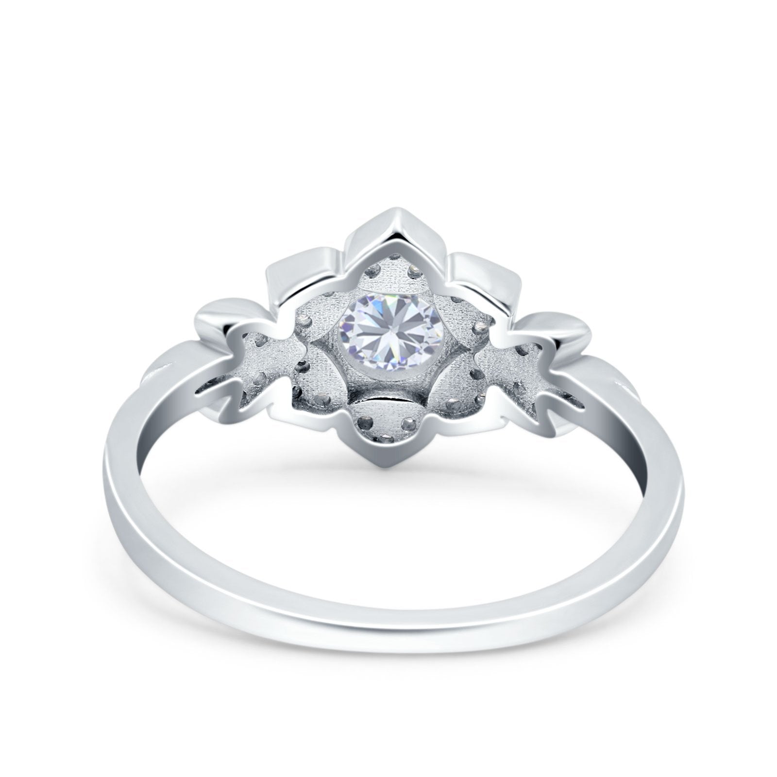 Halo Cluster Floral Wedding Ring Round Simulated Cubic Zirconia 925 Sterling Silver