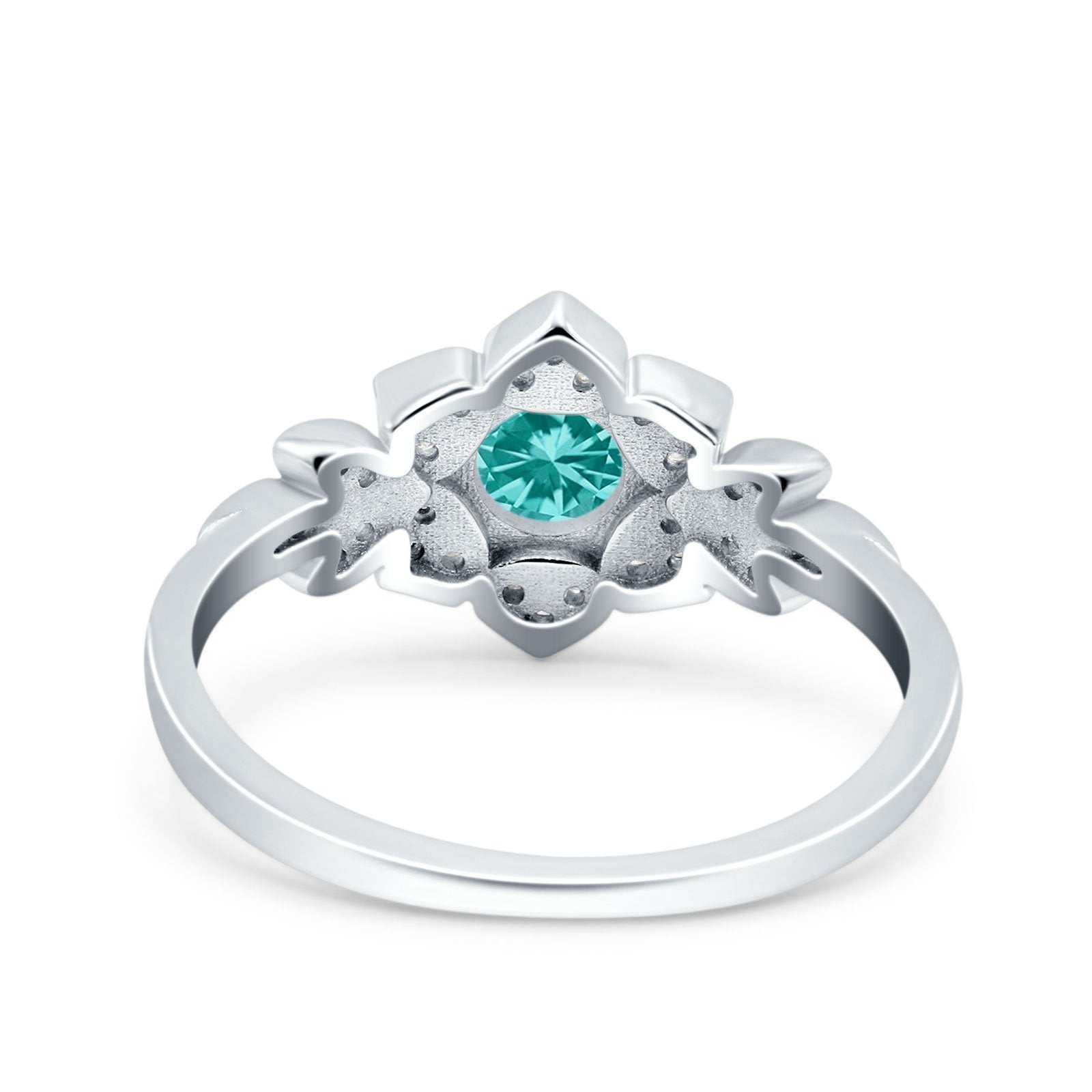 Halo Cluster Floral Wedding Ring Round Simulated Paraiba Tourmaline CZ 925 Sterling Silver