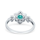 Halo Cluster Floral Wedding Ring Round Simulated Paraiba Tourmaline CZ 925 Sterling Silver