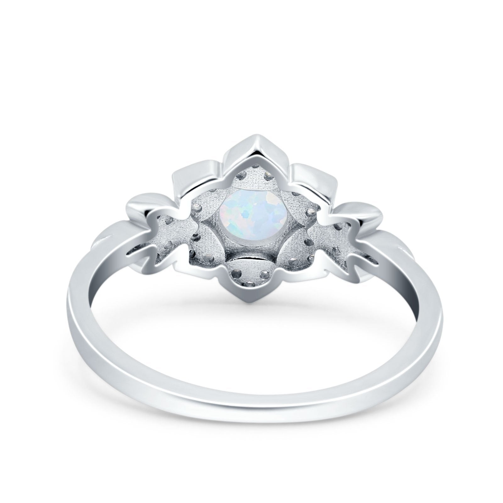 Halo Cluster Floral Wedding Ring Round Lab Created White Opal 925 Sterling Silver