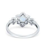 Halo Cluster Floral Wedding Ring Round Lab Created White Opal 925 Sterling Silver