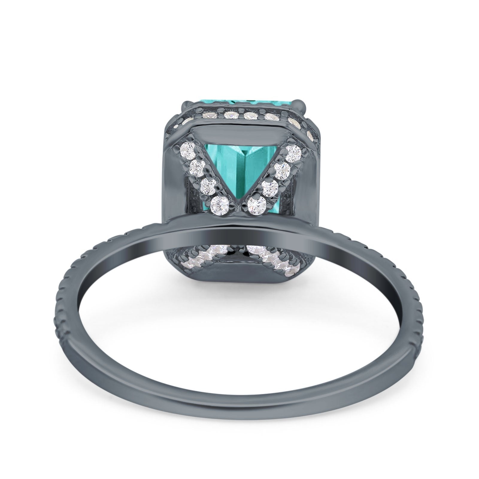 Emerald Cut Art Deco Wedding Ring Black Tone, Simulated Paraiba Tourmaline CZ 925 Sterling Silver