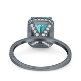 Emerald Cut Art Deco Wedding Ring Black Tone, Simulated Paraiba Tourmaline CZ 925 Sterling Silver