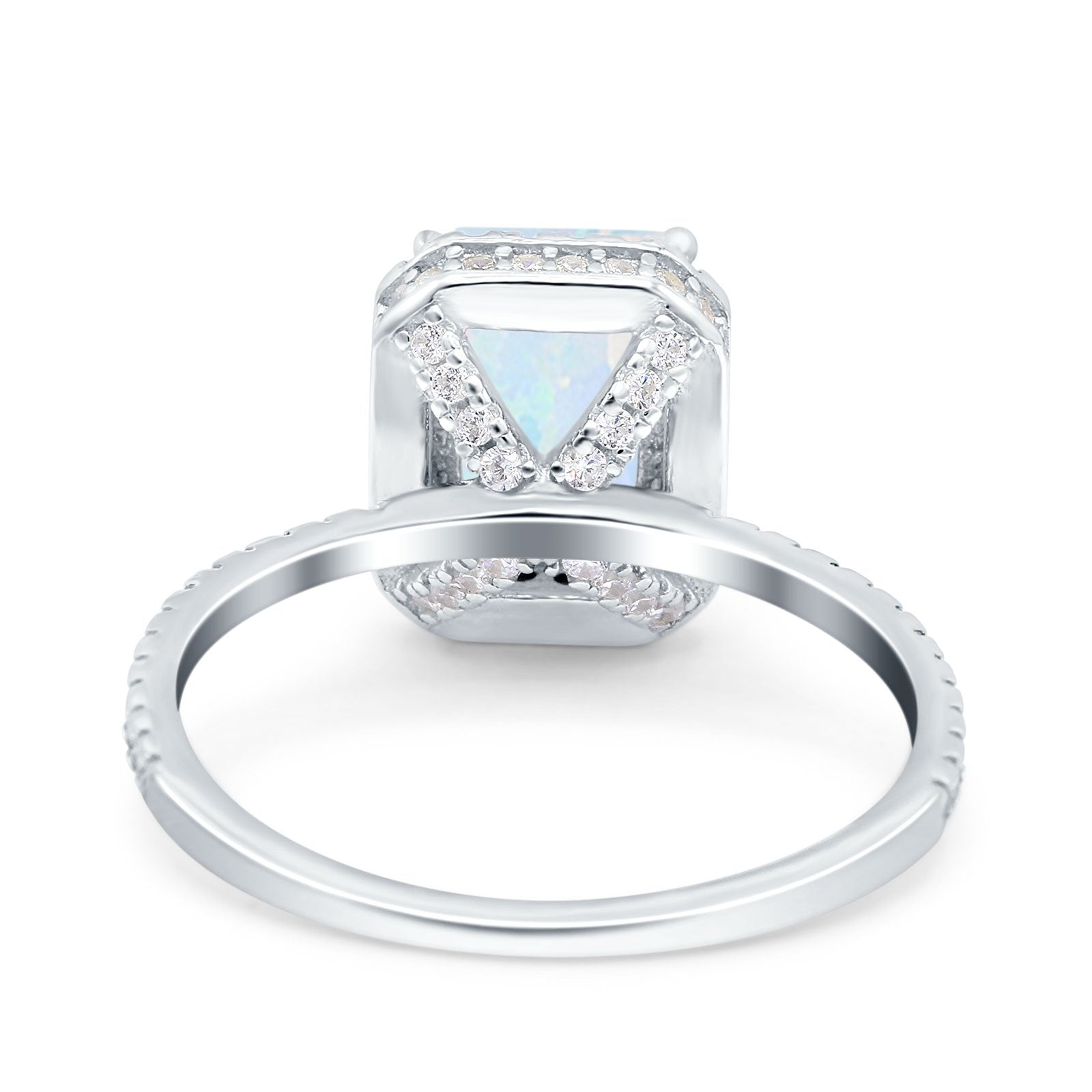 Emerald Cut Art Deco Wedding Ring Lab Created White Opal 925 Sterling Silver