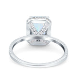 Emerald Cut Art Deco Wedding Ring Lab Created White Opal 925 Sterling Silver