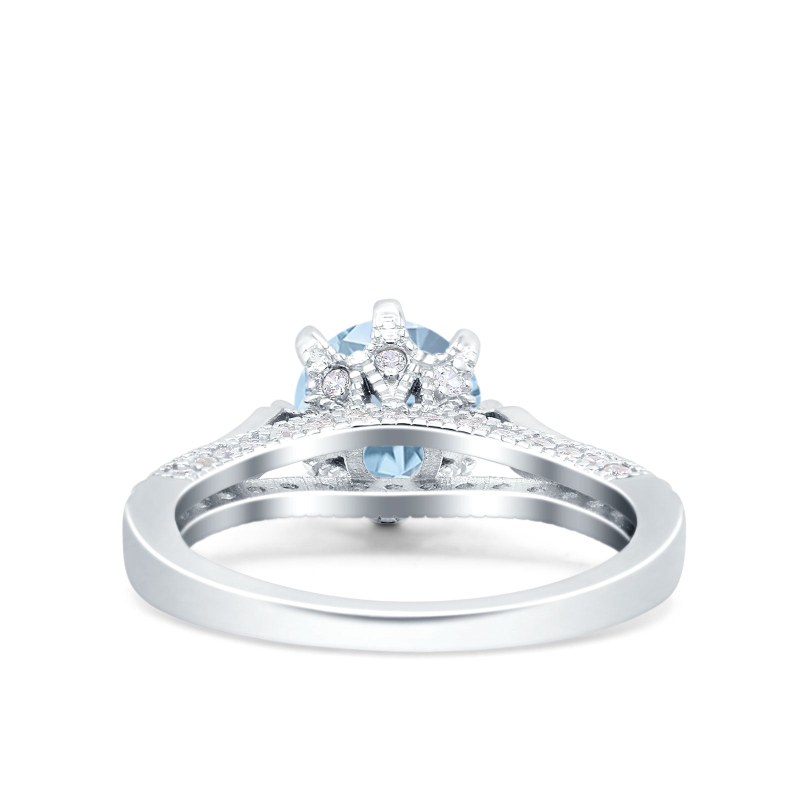Art Deco Wedding Engagement Bridal Ring Simulated Aquamarine Cubic Zirconia 925 Sterling Silver