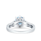 Art Deco Wedding Engagement Bridal Ring Simulated Aquamarine Cubic Zirconia 925 Sterling Silver