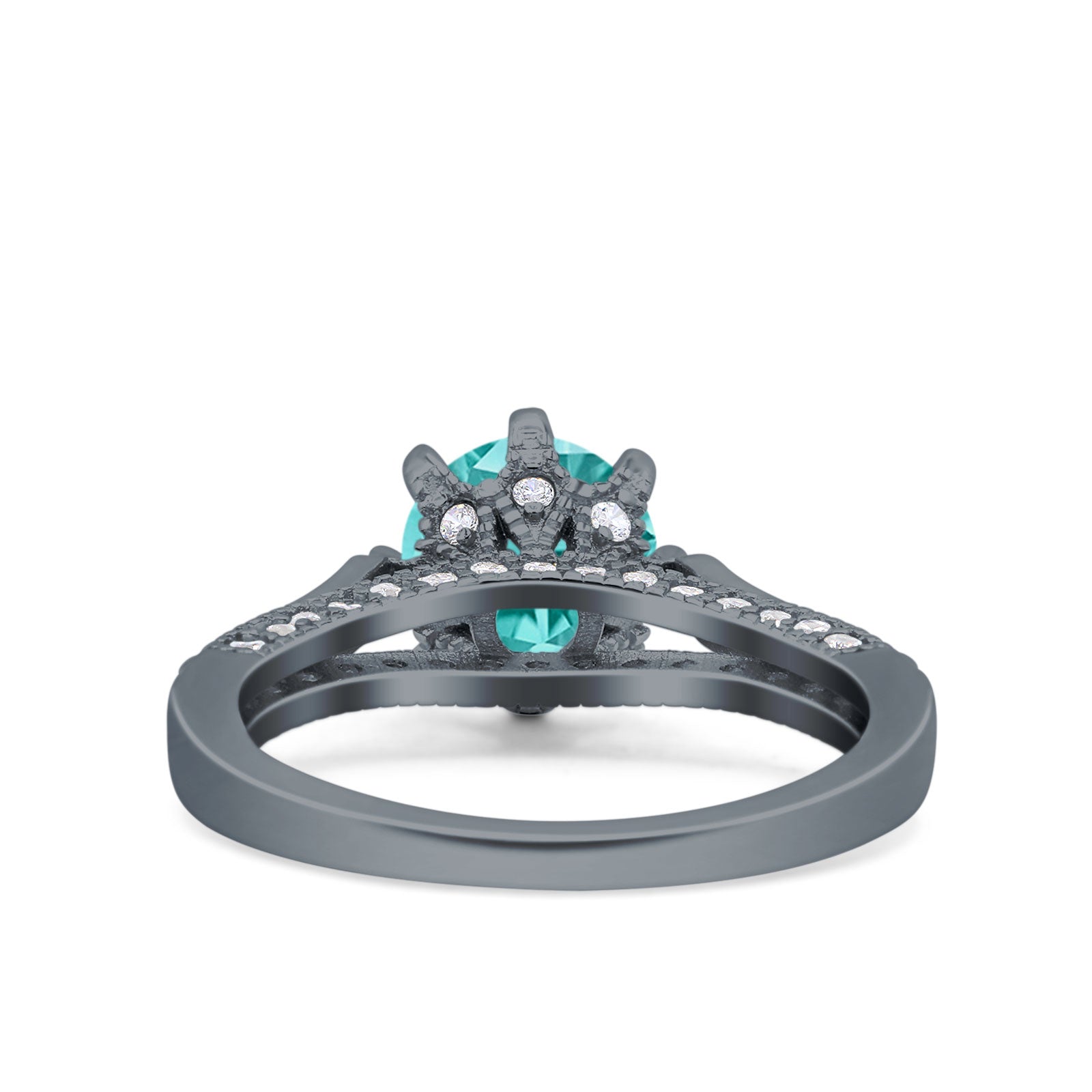Art Deco Wedding Engagement Bridal Ring Black Tone, Simulated Paraiba Tourmaline Cubic Zirconia 925 Sterling Silver