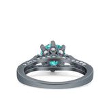 Art Deco Wedding Engagement Bridal Ring Black Tone, Simulated Paraiba Tourmaline Cubic Zirconia 925 Sterling Silver