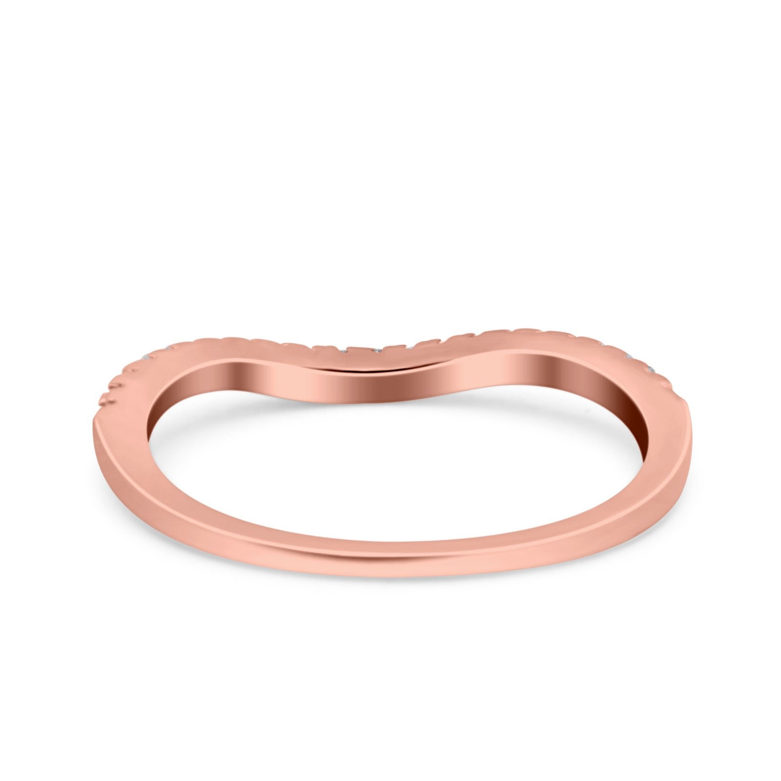Contour Curved Half Eternity Band Ring Round Rose Tone, Simulated Cubic Zirconia 925 Sterling Silver (4mm)