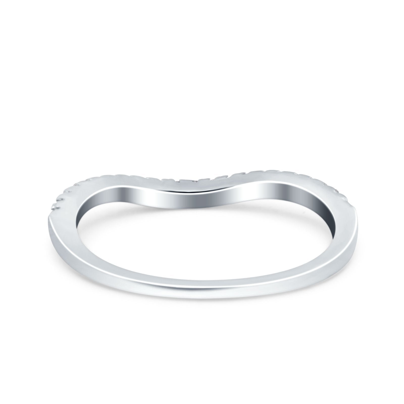 Contour Curved Half Eternity Band Ring Round Simulated Cubic Zirconia 925 Sterling Silver (4mm)