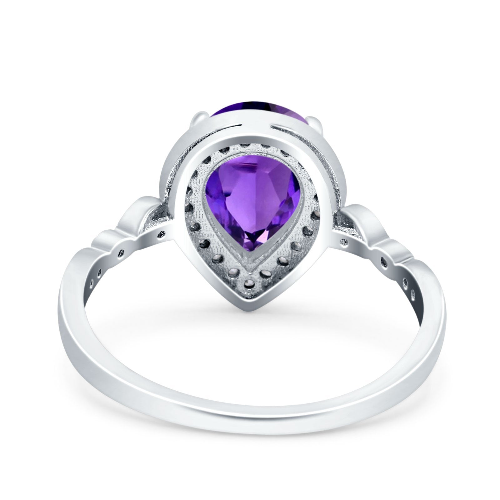Teardrop Pear Art Deco Wedding Ring Simulated Amethyst CZ 925 Sterling Silver