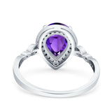 Teardrop Pear Art Deco Wedding Ring Simulated Amethyst CZ 925 Sterling Silver
