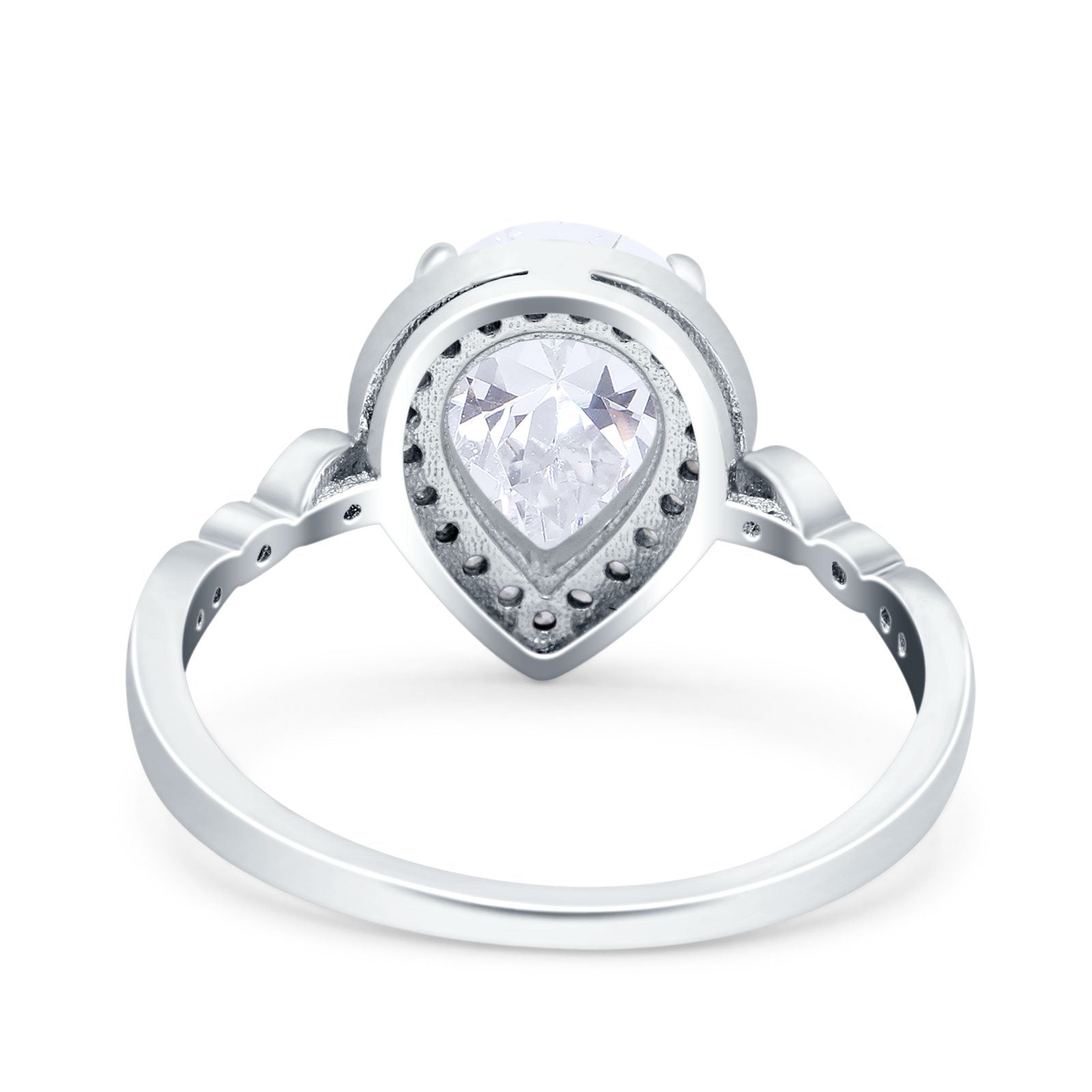 Teardrop Pear Art Deco Wedding Ring Simulated Cubic Zirconia 925 Sterling Silver