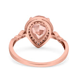 Teardrop Pear Art Deco Wedding Ring Rose Tone, Simulated Morganite CZ 925 Sterling Silver