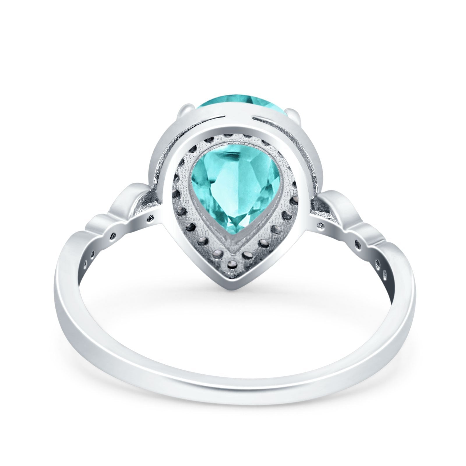 Teardrop Pear Art Deco Wedding Ring Simulated Paraiba Tourmaline CZ 925 Sterling Silver