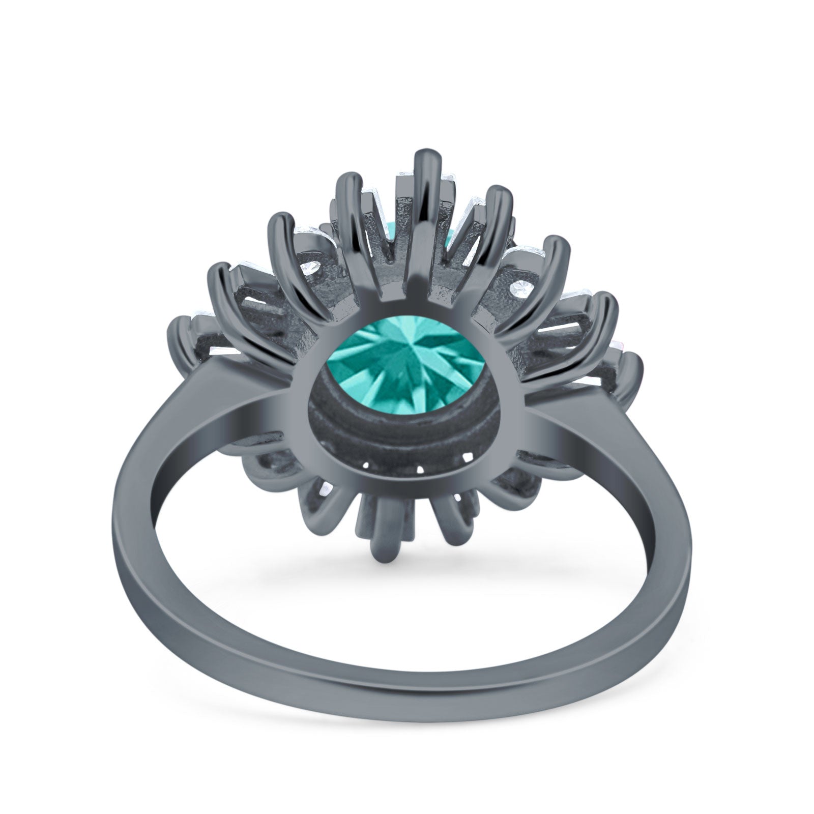 Art Deco Wedding Bridal Ring Baguette Round Black Tone, Simulated Paraiba Tourmaline CZ 925 Sterling Silver